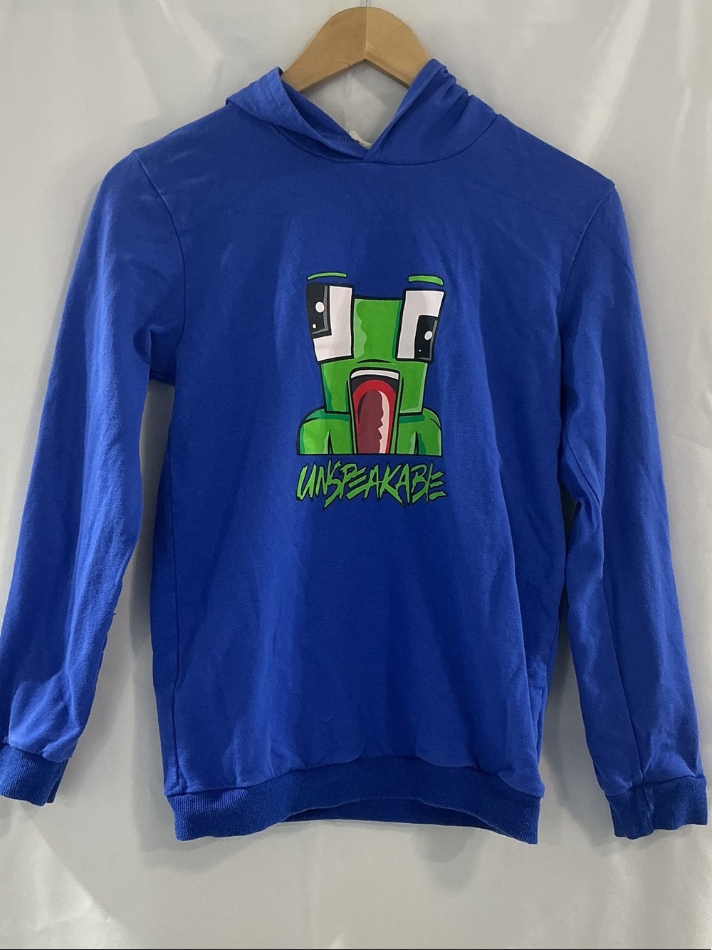 Unspeakable  Royal Blue Hoodie with Green Cartoon Front Graphic